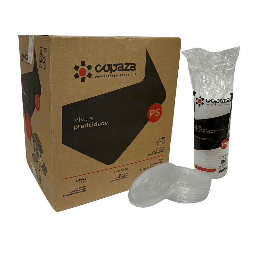 Produto Tampa com Furo para Copo 770ml e Potes 500/400/300ml TP08 Copaza 1.000 unidades