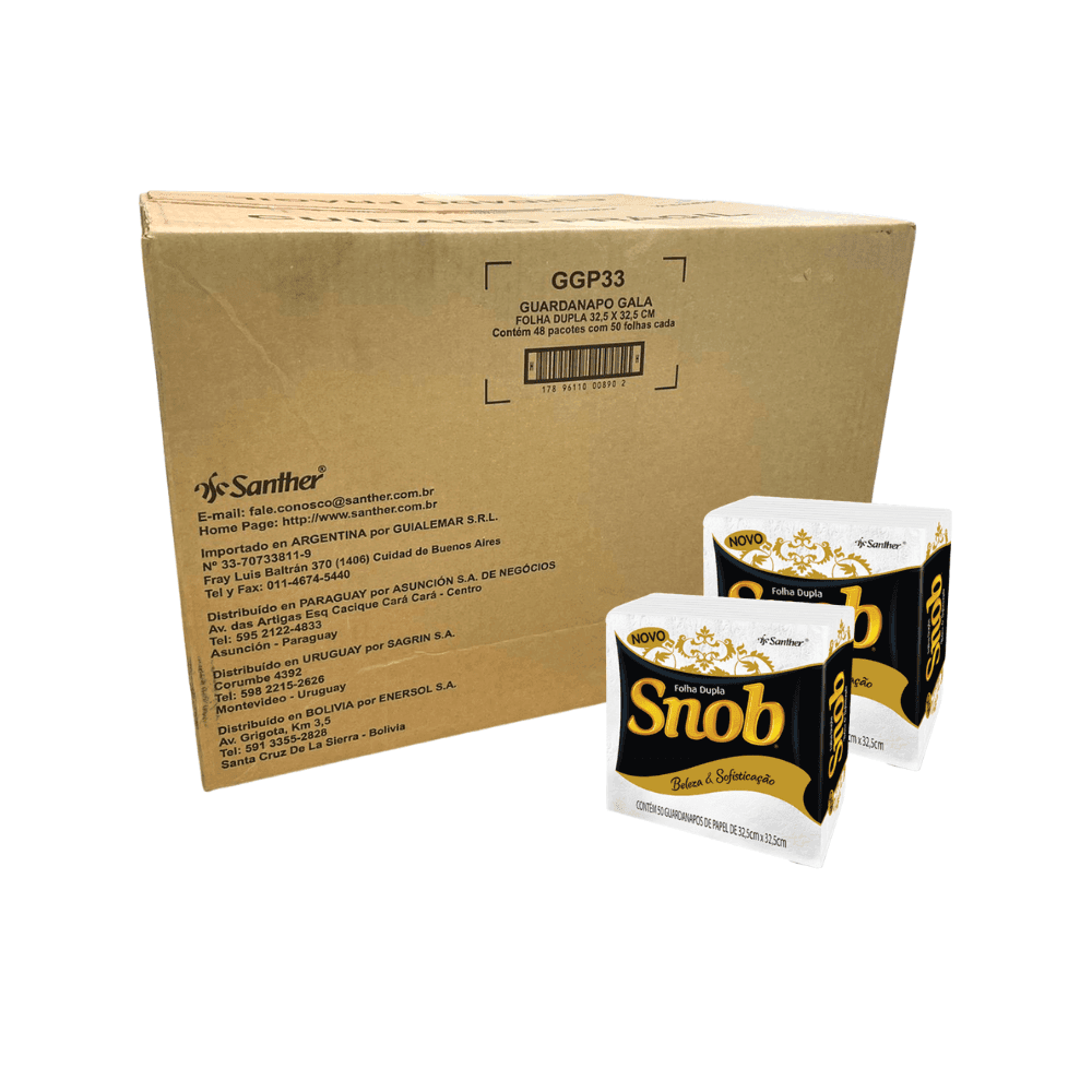 Produto Guardanapo 32,5x32,5 folha dupla Snob com 2.400 folhas