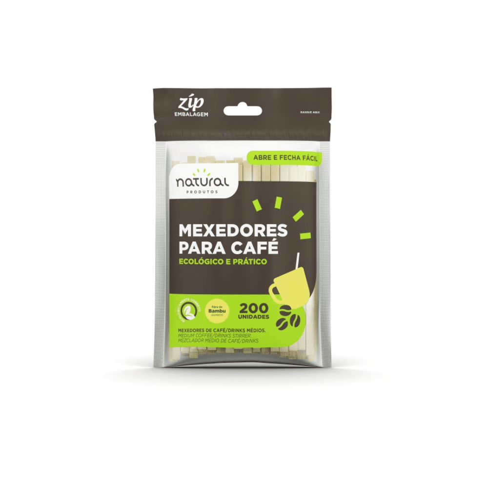 Produto Mexedor de Café/Drink Médio de Bambu Natural com 200 unidades