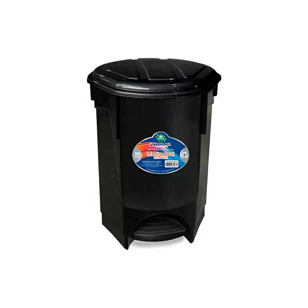 Produto Lixeira Oval Com Pedal 30L Preto Arqplast