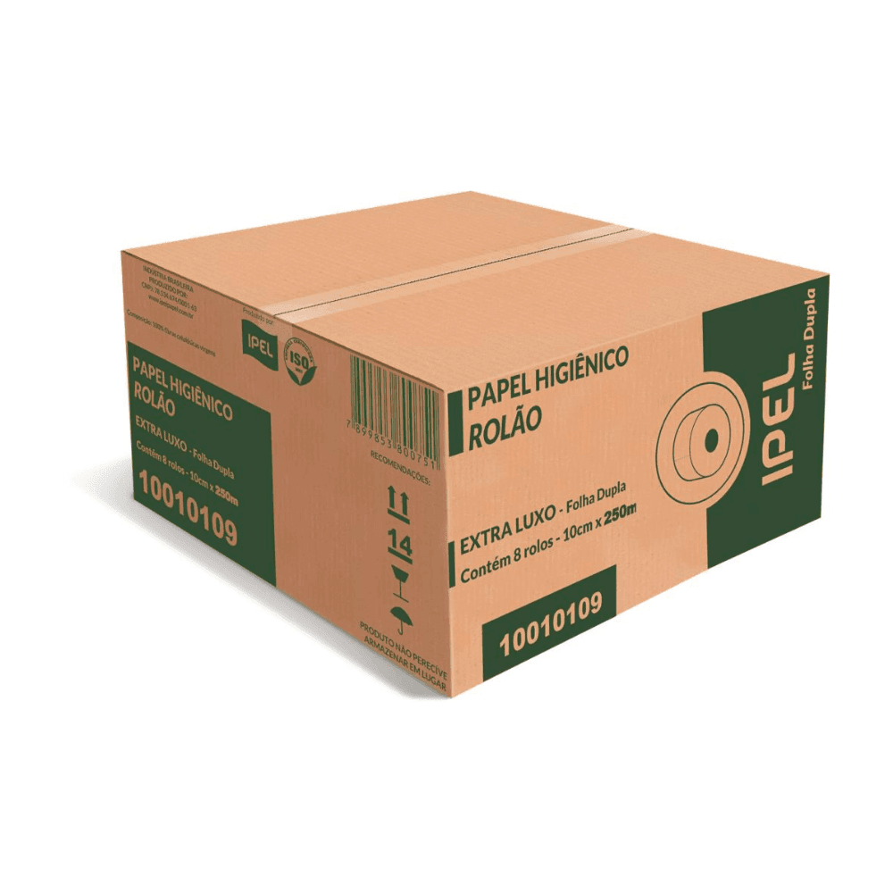 Produto Papel Higiênico Rolão 100% Celulose Folha Dupla Ipel 8 rolos de 250m