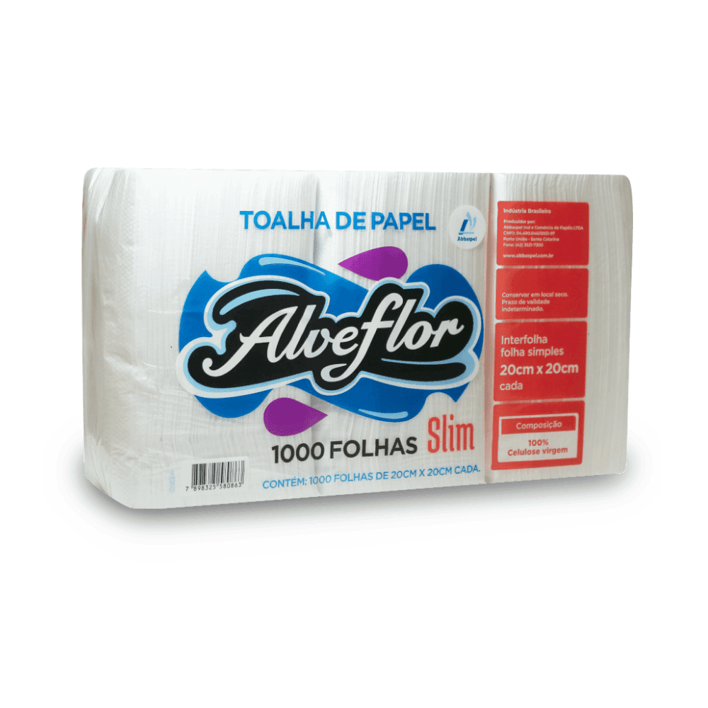 Produto Papel Interfolha Folha Simples 2 Dobras 100% Celulose 20x20cm Alve Slim 1000 folhas