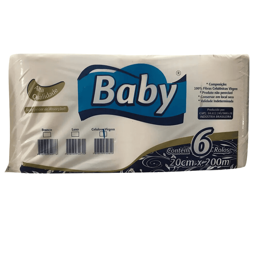 Produto Papel Toalha Bobina 100% Celulose Baby 6 rolos com 200m