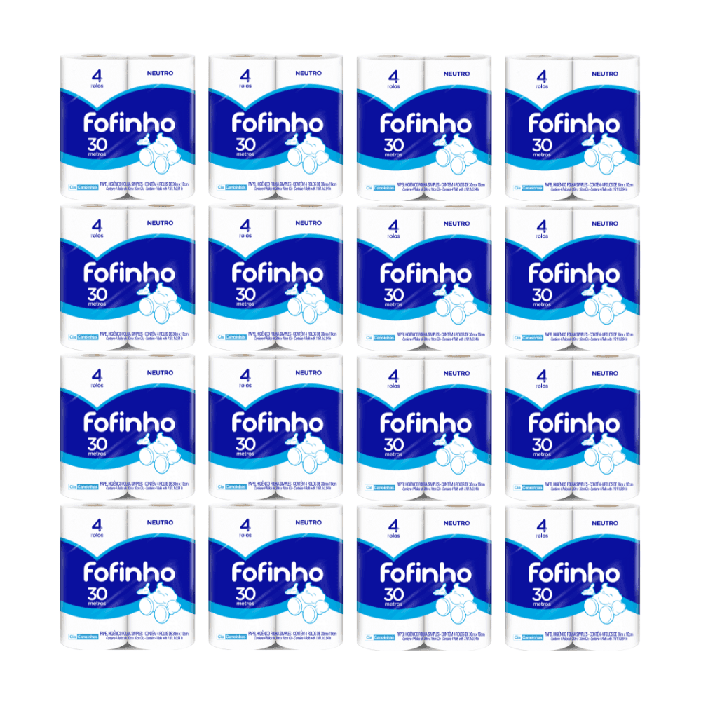 Produto Papel Higiênico Folha Simples Fofinho 16 pacotes de 4 rolos com 30m
