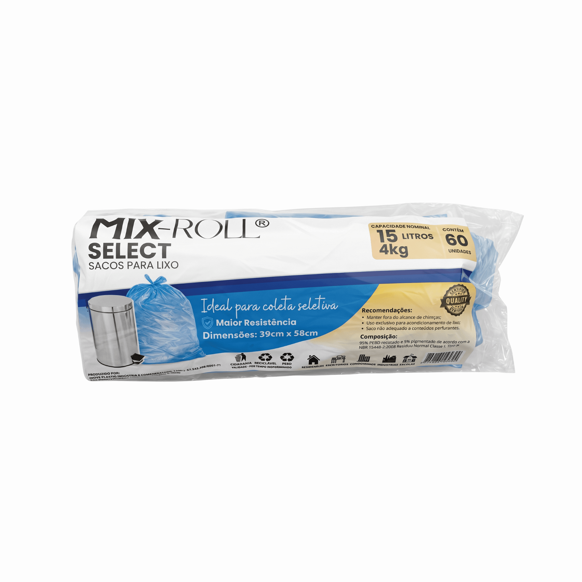 Produto Saco para Lixo 15L com 60 Azul Mix Roll