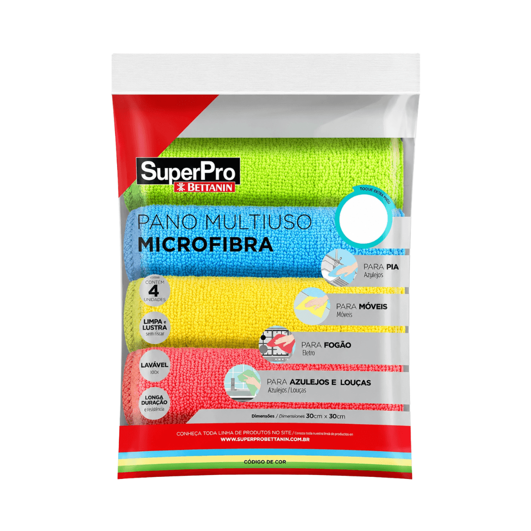 Produto Pano Microfibra 30X30 com 4 SuperPro