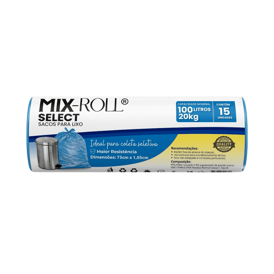 Produto Saco para Lixo 100L Azul Select c/ 15 Mixroll