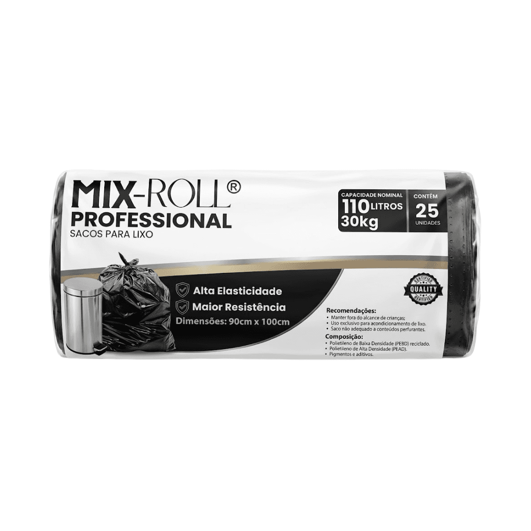 Produto Saco para Lixo 110L Preto Pro c/25 Mix-Roll