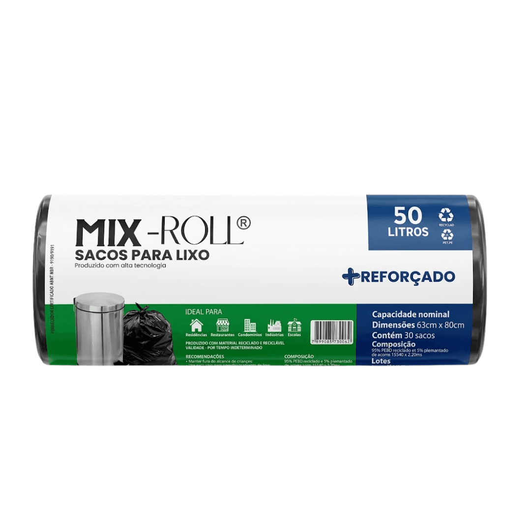 Produto Saco para Lixo 50L Preto Reforçado c/30 Mix-Roll