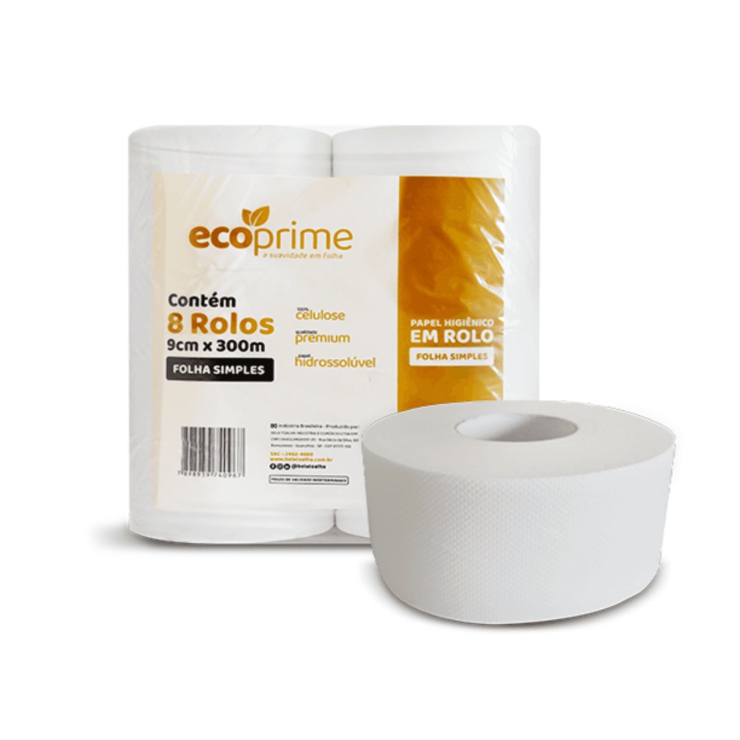Produto Papel Higiênico Ecoprime Folha Simples 8 Rolos com 300 Metros